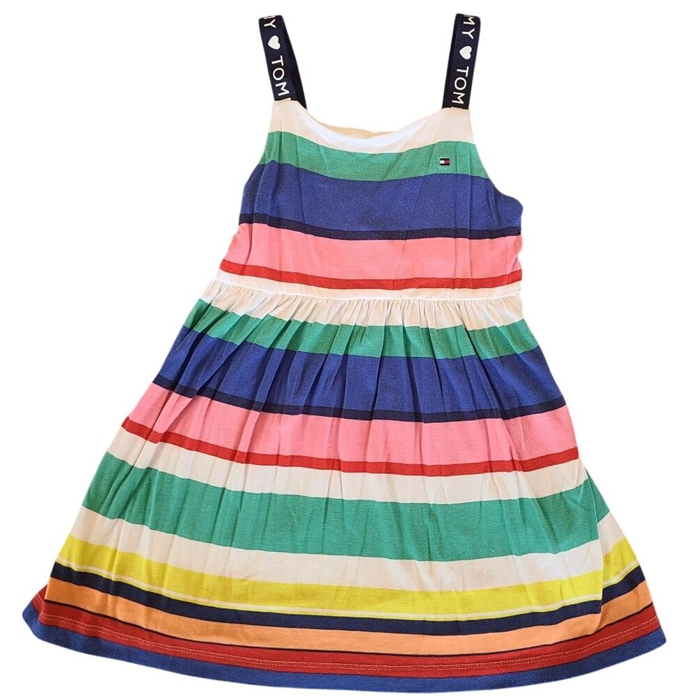 Tommy Hilfiger Girls Multicolor Striped Sleeveless Dress With Logo Straps Size 3